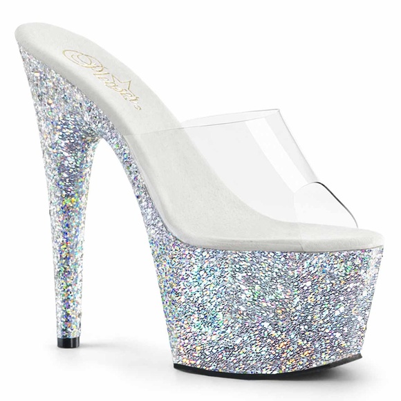 Pleaser 7" Adore #701- Silver Multi-Glitter Slides - Size 9 - Picture 6 of 6